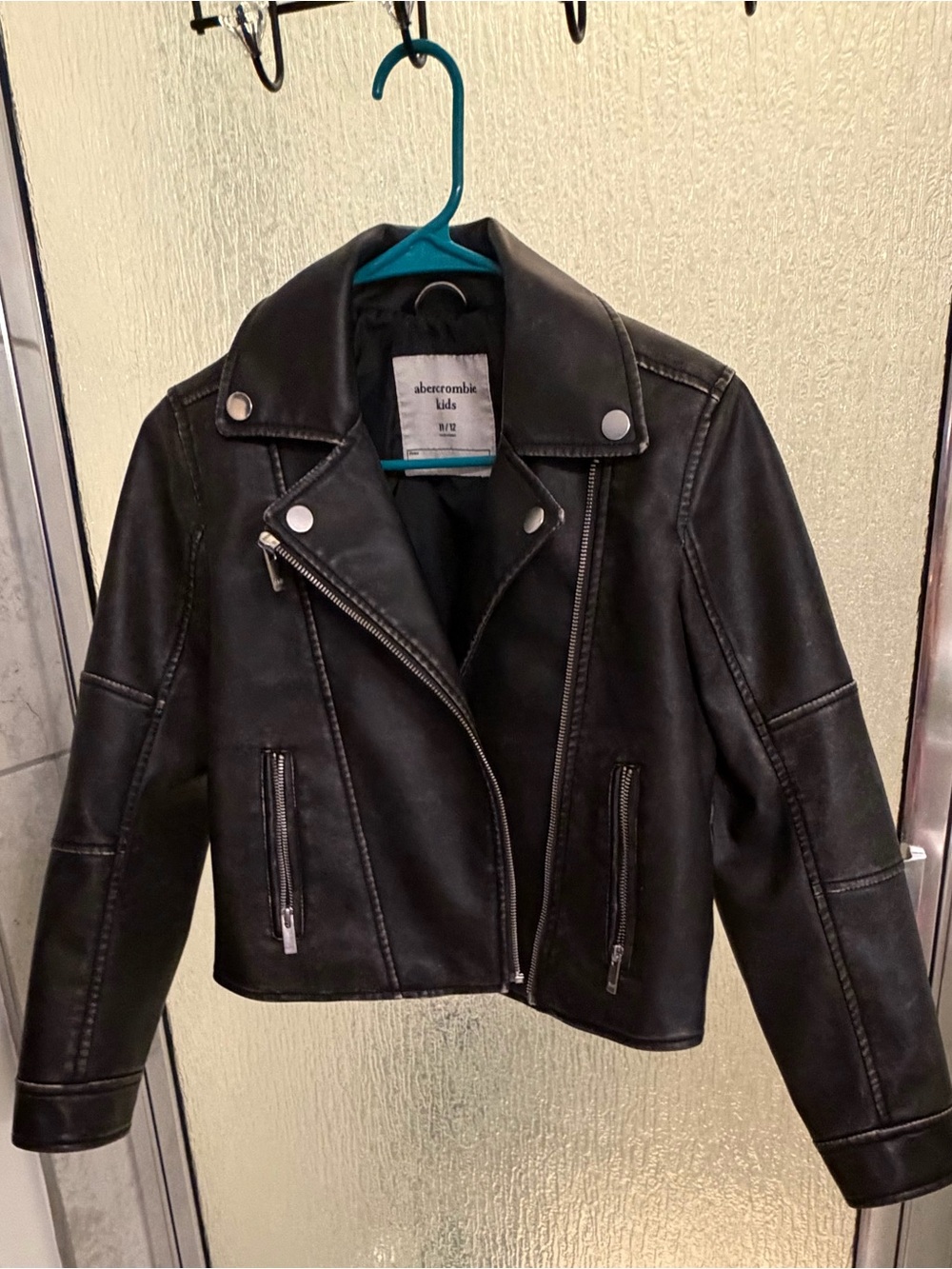 Abercrombie Kids Black Vegan Leather Moto Biker Jacket Size 11/12 GUC